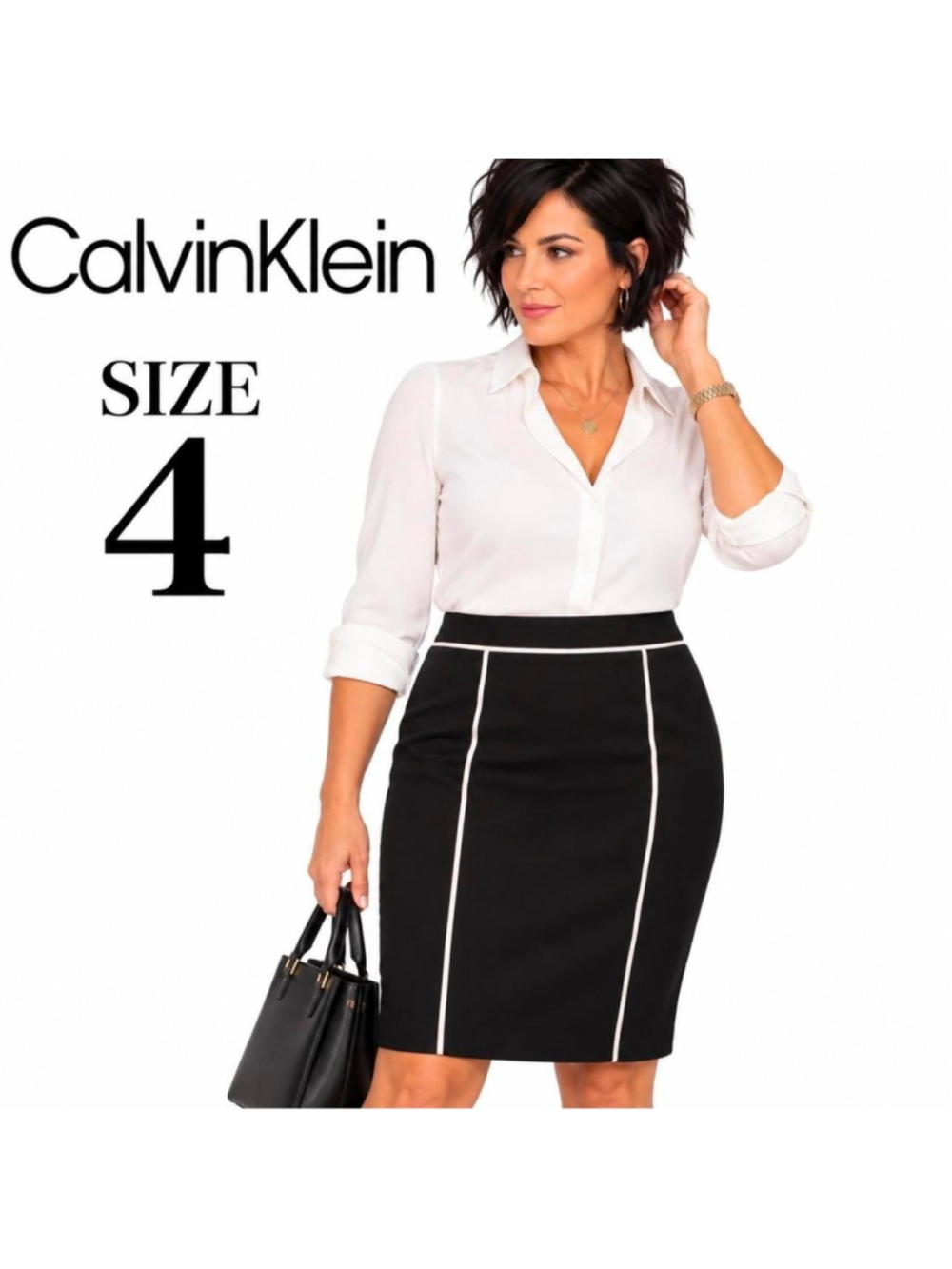 Calvin Klein Black & White Piped Pencil Skirt Size 4
